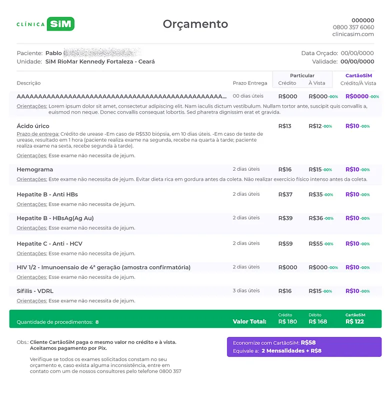 O depois do PDF de orçamento